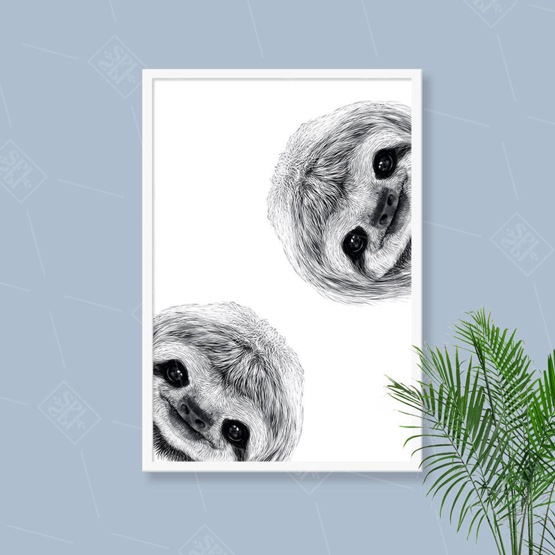 Black And White Sloth Cute Wall Art - Little Eudora
