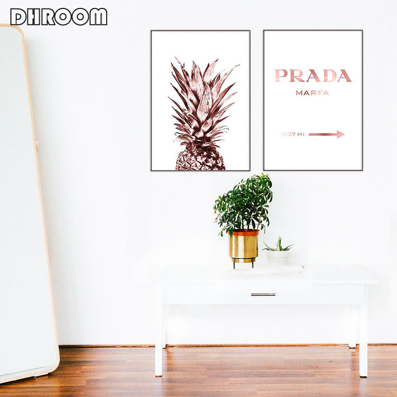Rose Gold Wall Art Tropical Pineapple Wall Art - Little Eudora