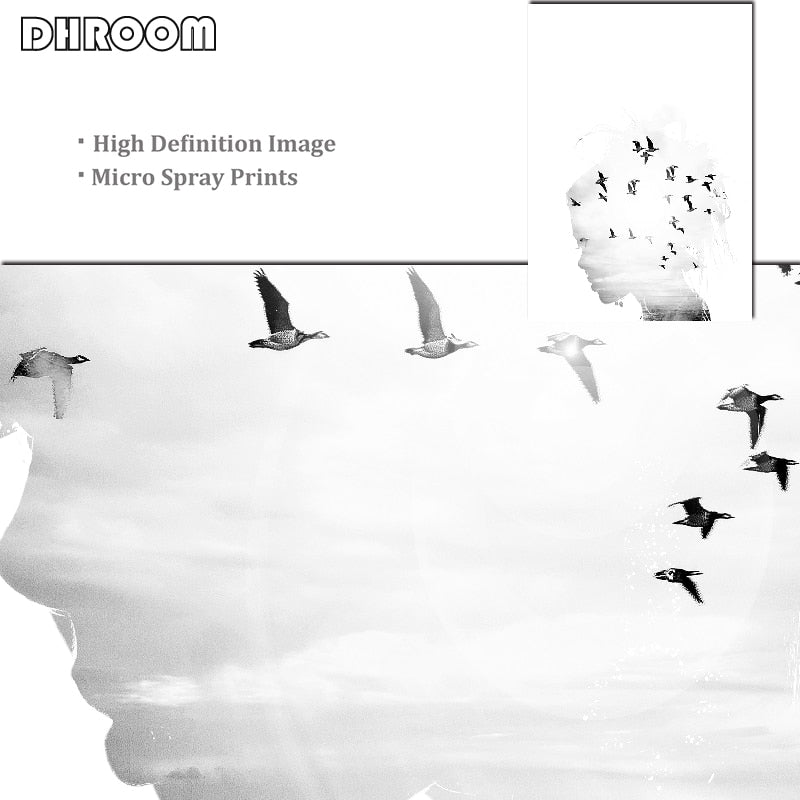 Girl Bird Feather Landscape Wall Art - Little Eudora