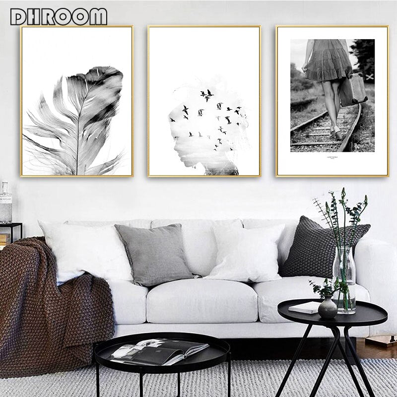 Girl Bird Feather Landscape Wall Art - Little Eudora