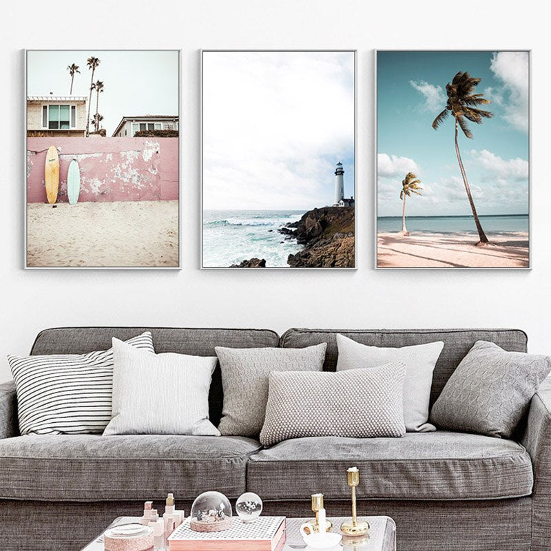 Landscape Canvas Poster Nordic Decoration Bus Ocean Beach Wall Art Print Painting Decorative Picture Scandinavian Home Decor