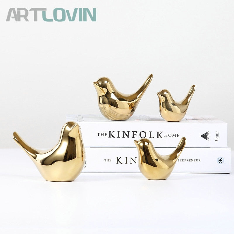 Gold Decorations Ceramic Golden Bird Figurines - Little Eudora