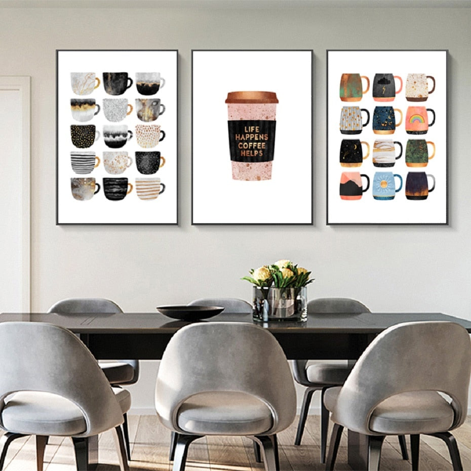But First Coffee Colorful Cups Coffee Wall Art - Little Eudora