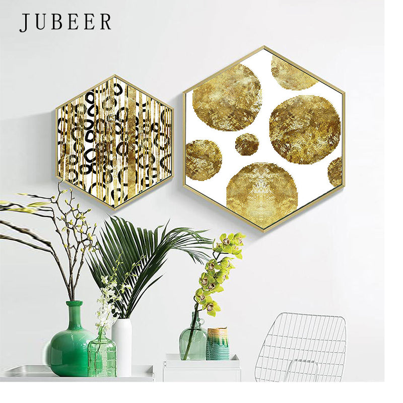 Hexagonal Golden Abstract Wall Art - Little Eudora