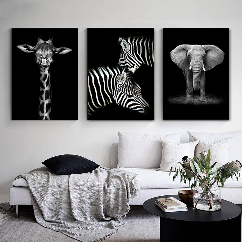 Wildlife Africa Wild Animals Black White Wall Art - Little Eudora