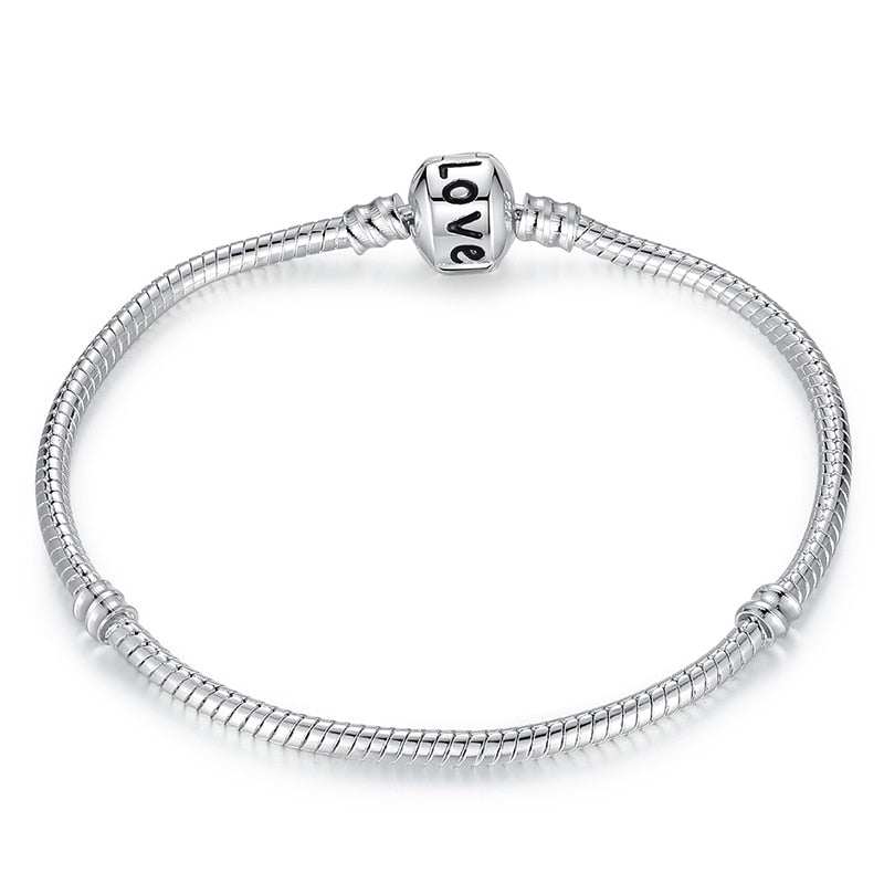 BAMOER 5 Style Silver Color LOVE Snake Chain Bracelet & Bangle 16CM-21CM Pulseras Lobster PA1104