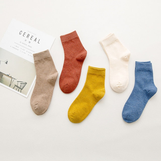 Cotton Solid Colour Socks - 5 Pairs - Little Eudora