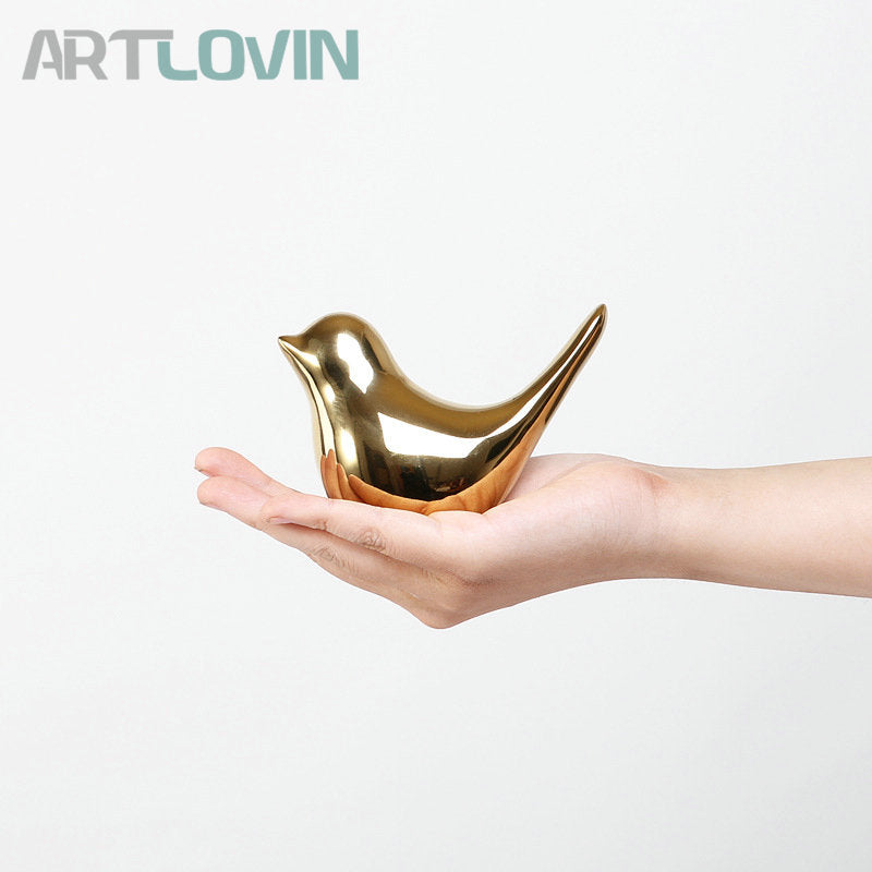 Gold Decorations Ceramic Golden Bird Figurines - Little Eudora