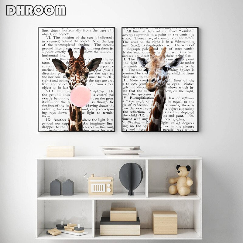Giraffe Bubble Gum Poster Prints - Little Eudora