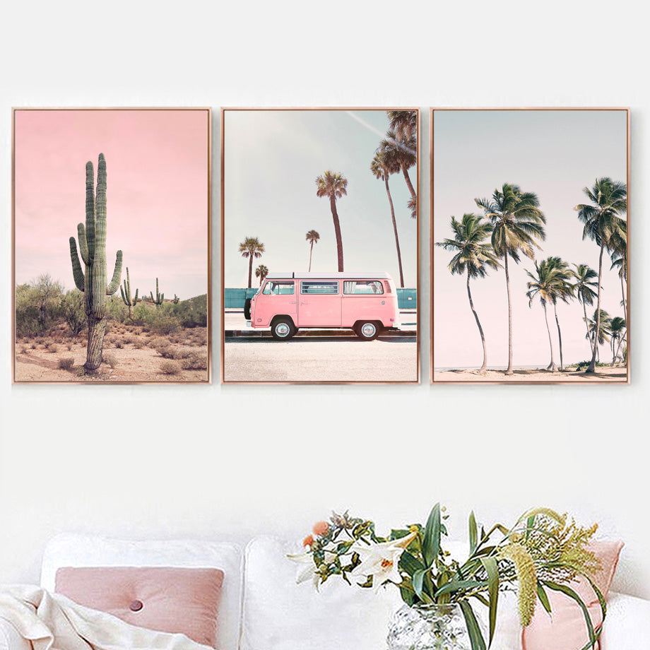 Pink Bus Cactus Pineapple Blue Sea Beach - Little Eudora
