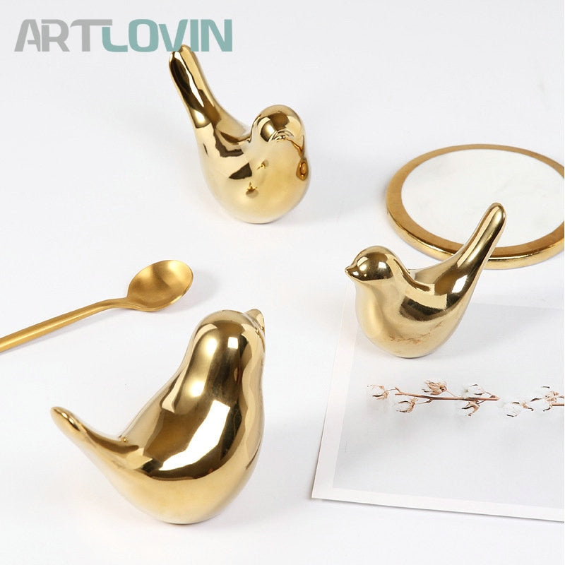 Gold Decorations Ceramic Golden Bird Figurines - Little Eudora