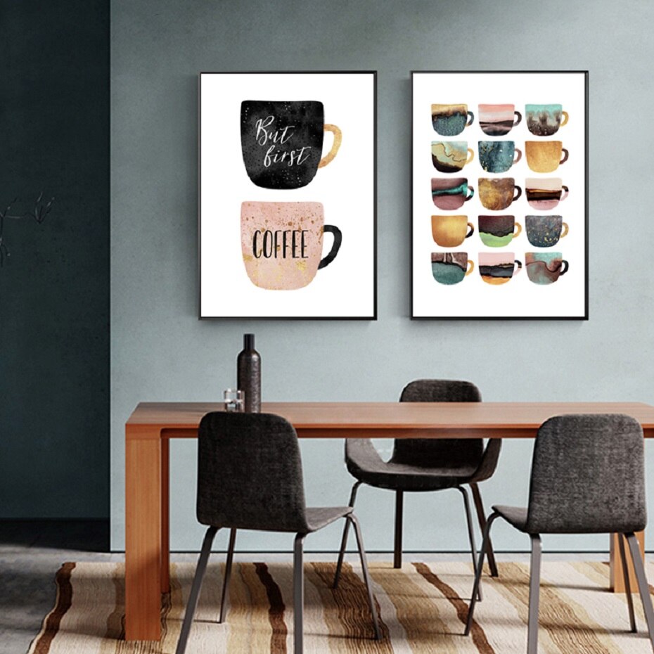But First Coffee Colorful Cups Coffee Wall Art - Little Eudora
