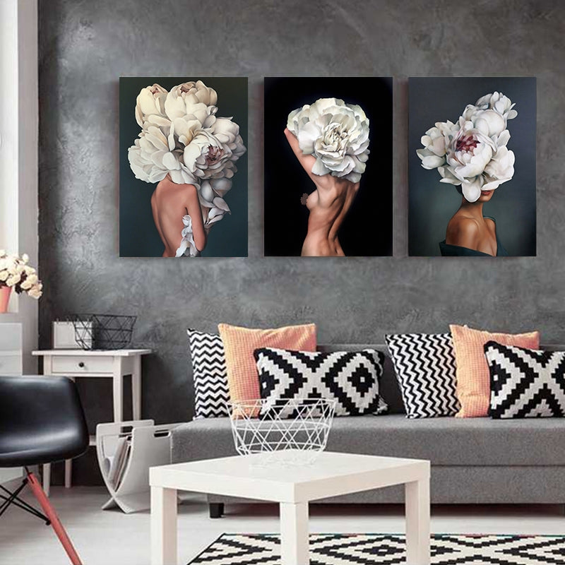Flowers Feathers Woman Abstract Wall Art - Little Eudora