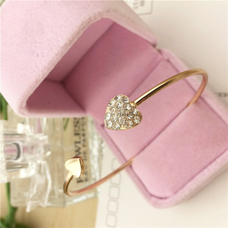 Adjustable Crystal Double Heart Bow Bracelet