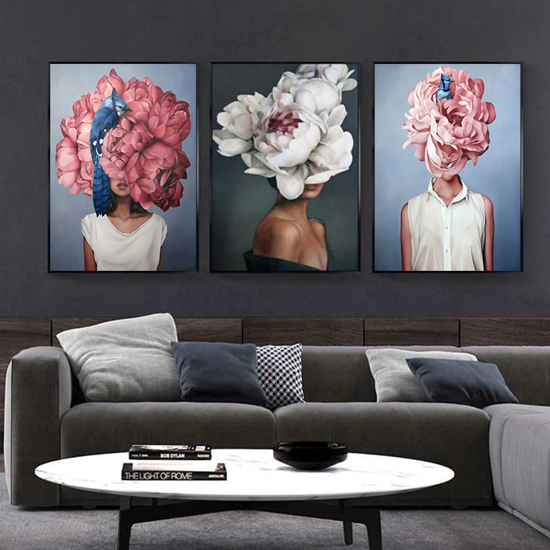 Flowers Feathers Woman Abstract Wall Art - Little Eudora