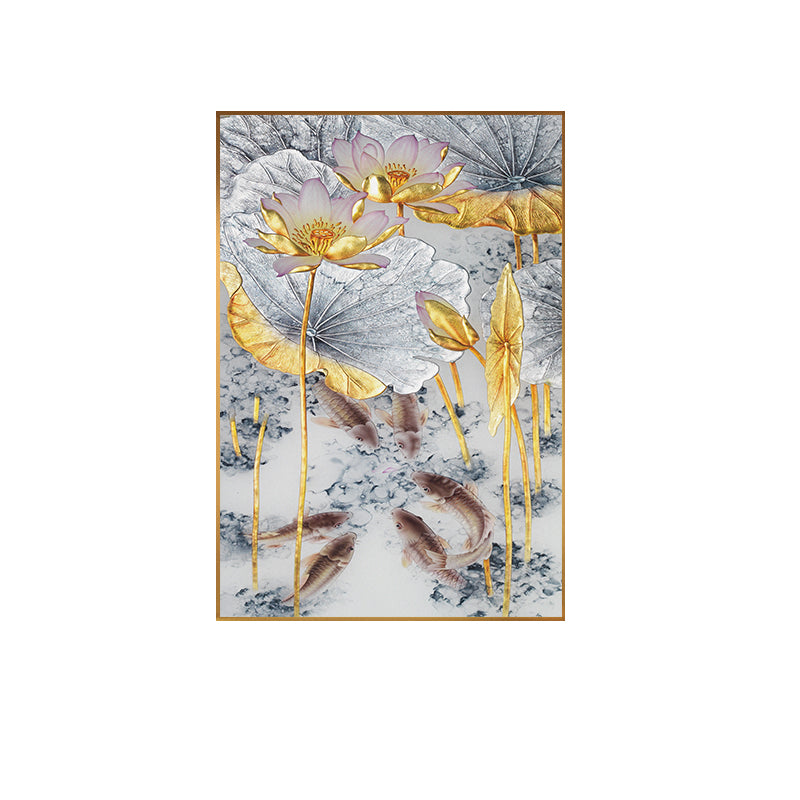Abstract Gold Lotus Fishes Wall Art - Little Eudora
