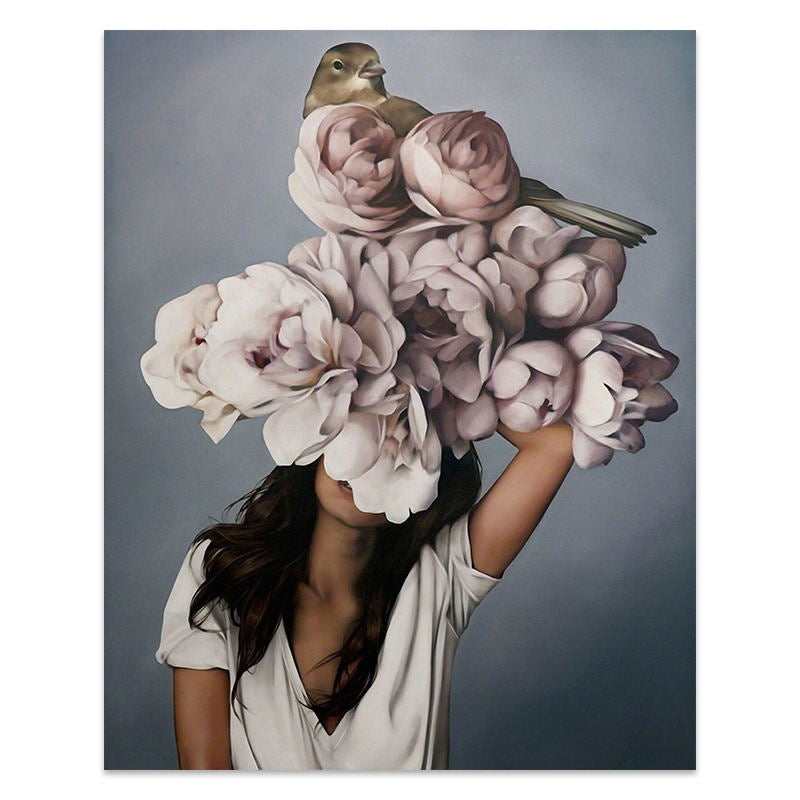 Flowers Feathers Woman Abstract Wall Art - Little Eudora
