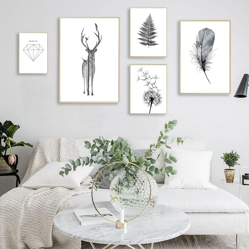Black White Deer Dandelion Wall Art - Little Eudora