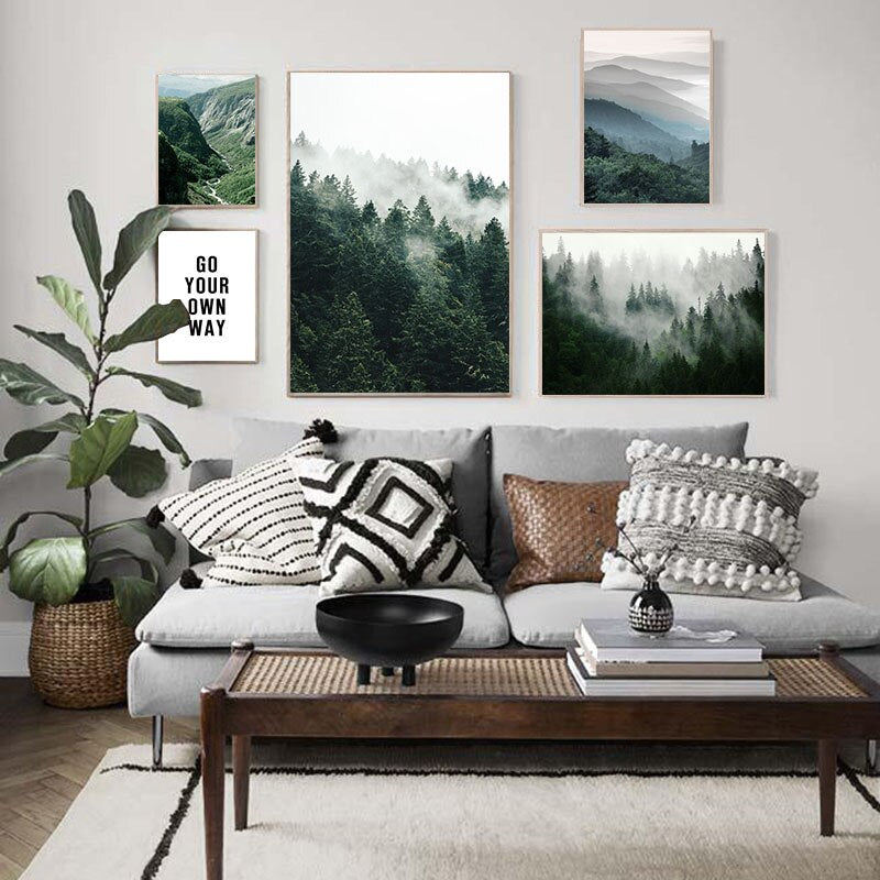 Mountain Foggy Forest Picture Nature Scenery Scandinavian Poster Nordic Decoration Landscape Print Wall Art Canvas Painting