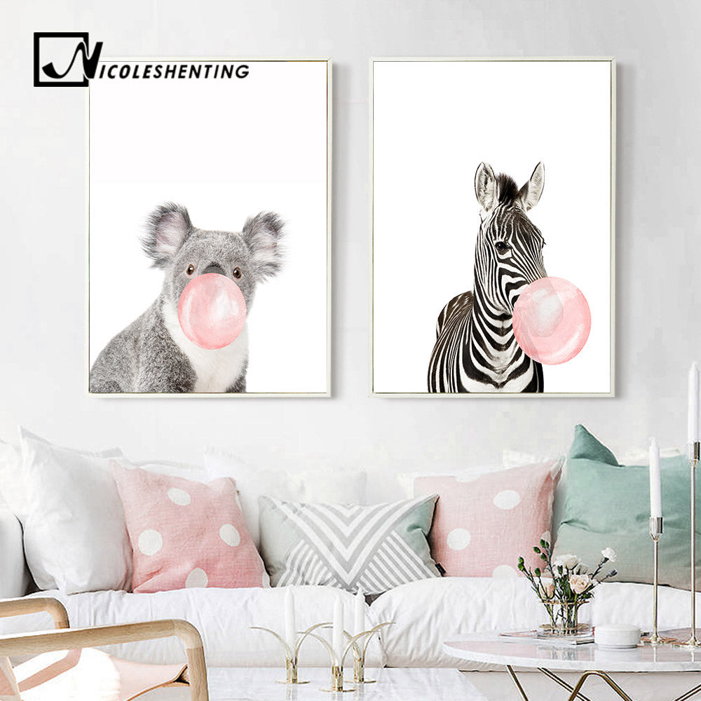 Giraffe Zebra Animal Posters Wall Art - Little Eudora