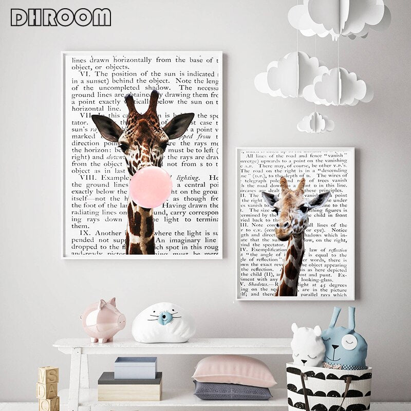 Giraffe Bubble Gum Poster Prints - Little Eudora