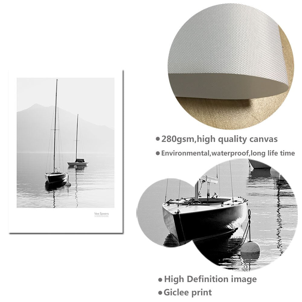 Scandinavian Landscape Canvas Poster Nordic Style Lake Boat Forest Nature Wall Art Print Painting Decoration Pictures Home Decor