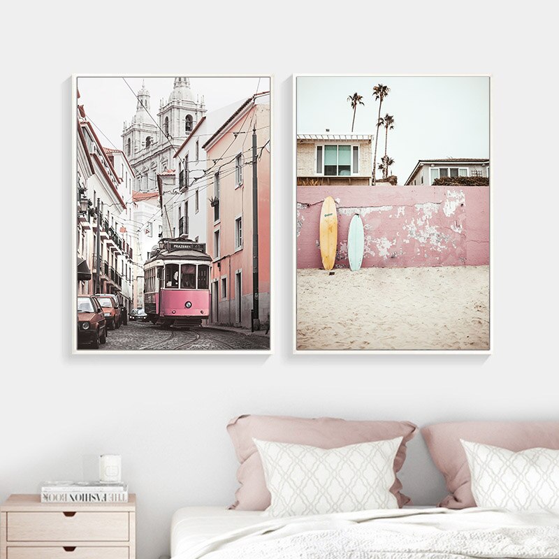 Landscape Canvas Poster Nordic Decoration Bus Ocean Beach Wall Art Print Painting Decorative Picture Scandinavian Home Decor