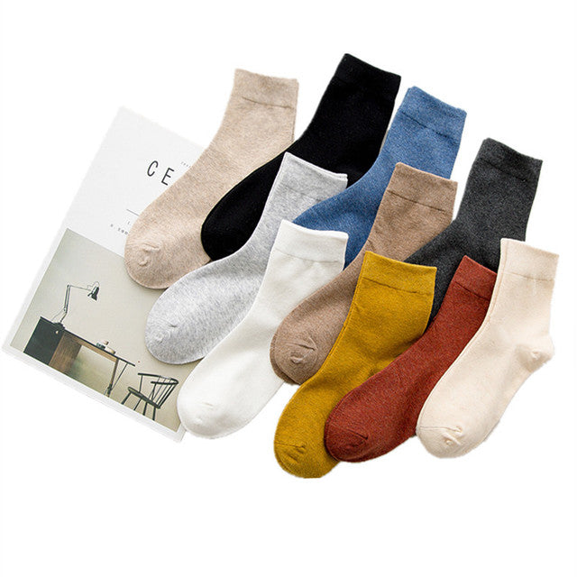 Cotton Solid Colour Socks - 5 Pairs - Little Eudora