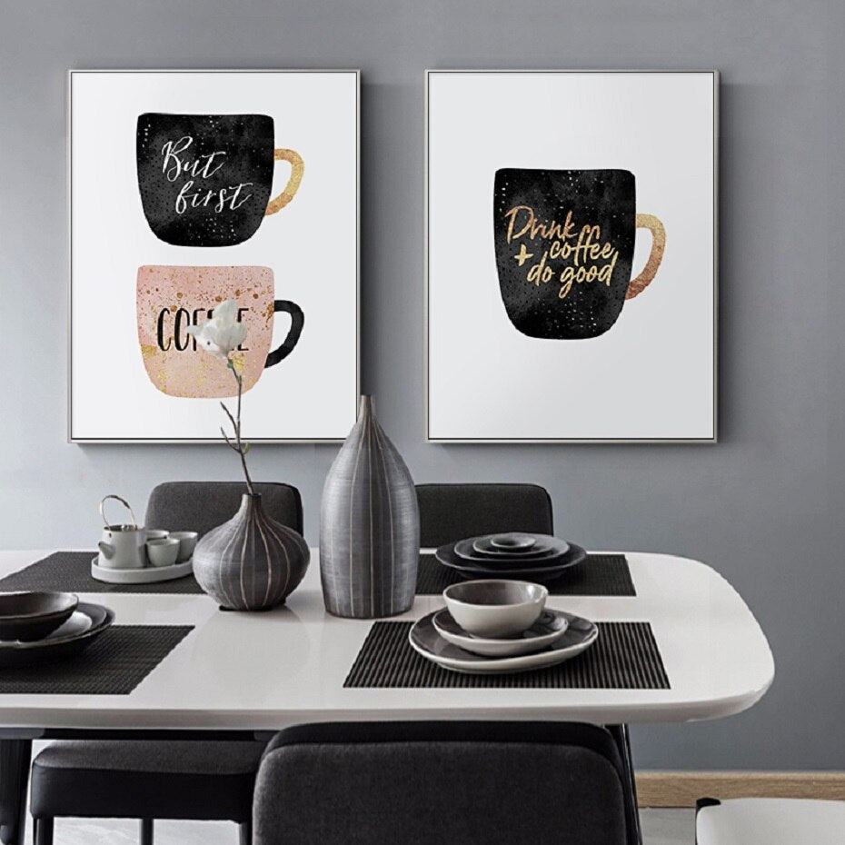 But First Coffee Colorful Cups Coffee Wall Art - Little Eudora