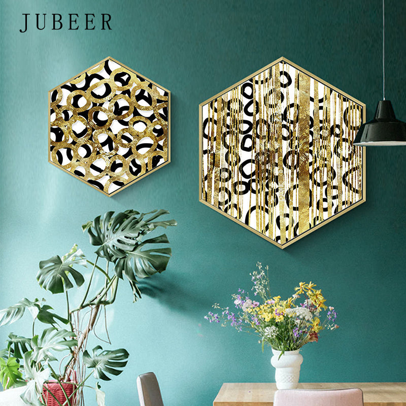 Hexagonal Golden Abstract Wall Art - Little Eudora