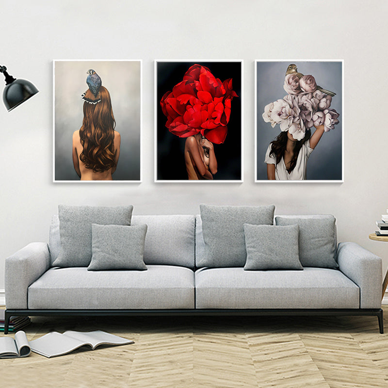 Flowers Feathers Woman Abstract Wall Art - Little Eudora