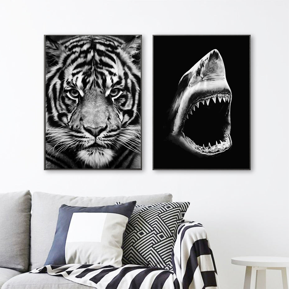 Wildlife Africa Wild Animals Black White Wall Art - Little Eudora