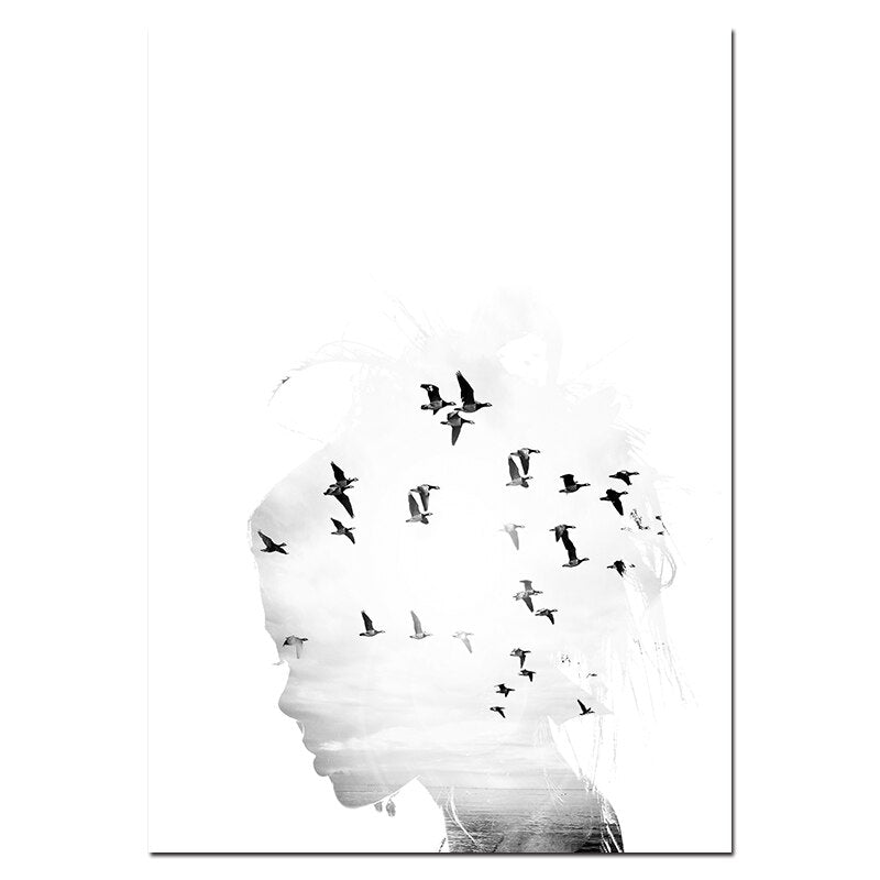Girl Bird Feather Landscape Wall Art - Little Eudora
