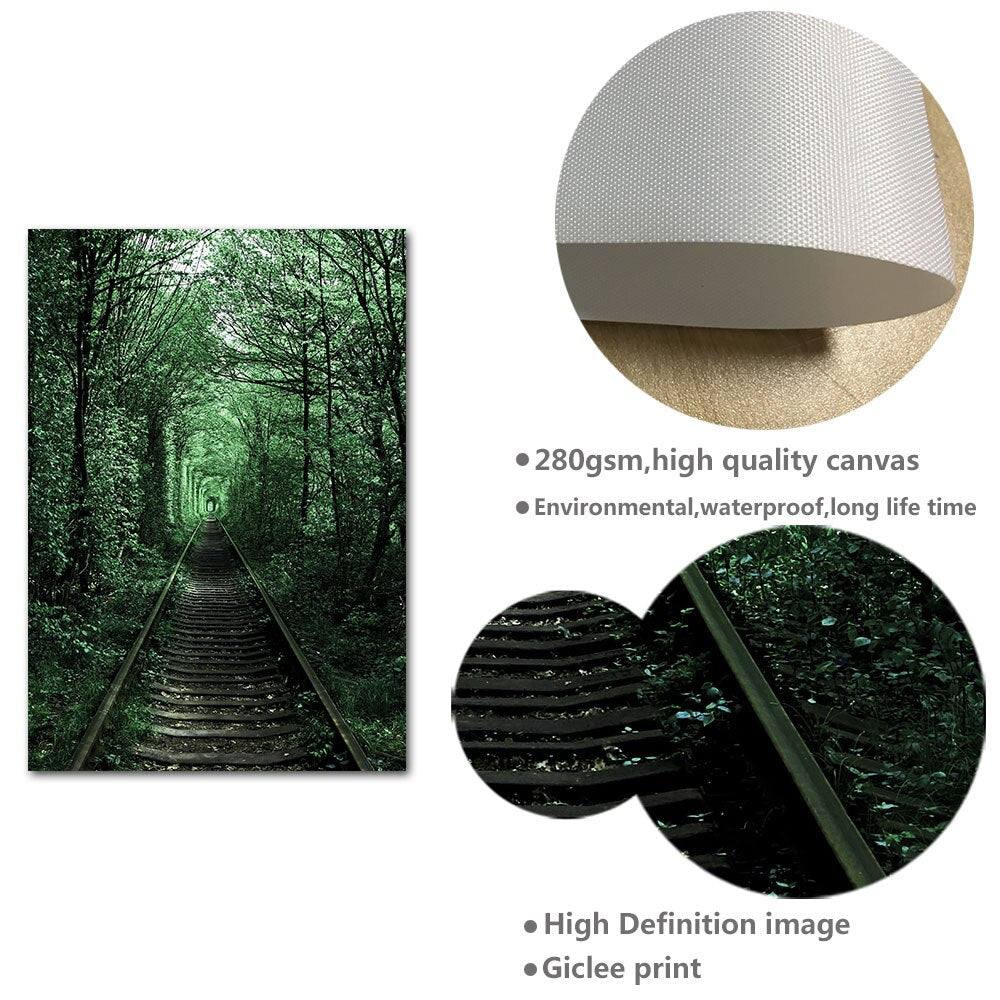 Scandinavian Natural Scenery Poster Nordic Print Forest Path Waterfall Landscape Wall Art Canvas Painting Picture Modern Decor