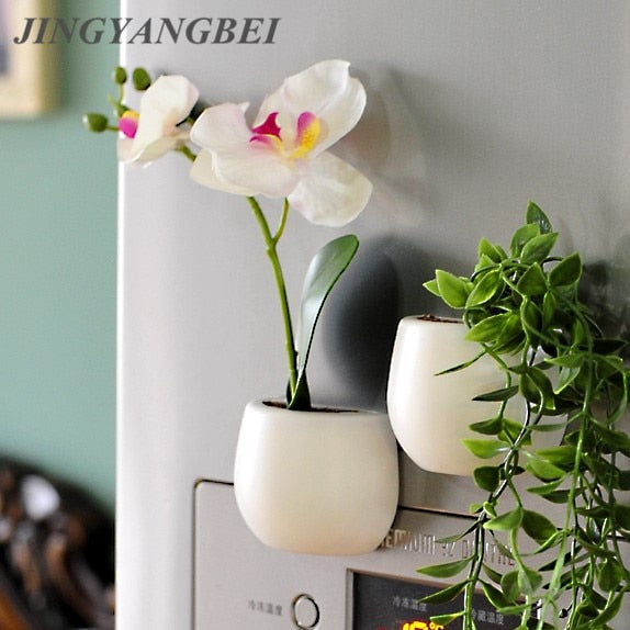 Fridge Magnets Potted Artificial Green succulent plants Bonsai set fake Flower vase Souvenir Blackboard Magnetic Stickers