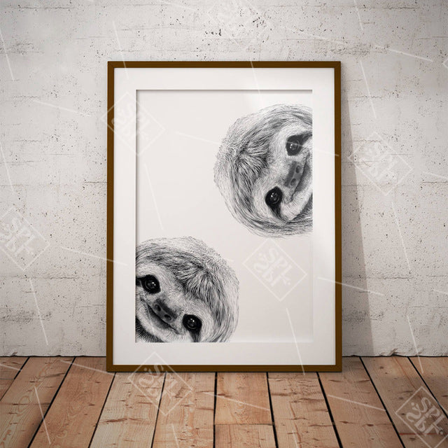Black And White Sloth Cute Wall Art - Little Eudora