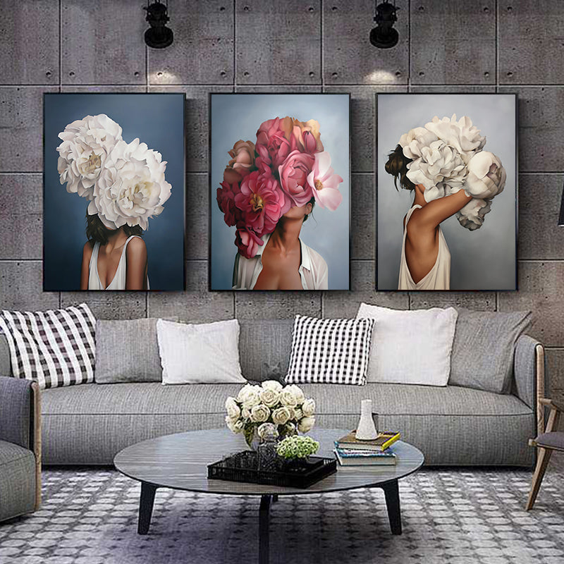 Flowers Feathers Woman Abstract Wall Art - Little Eudora