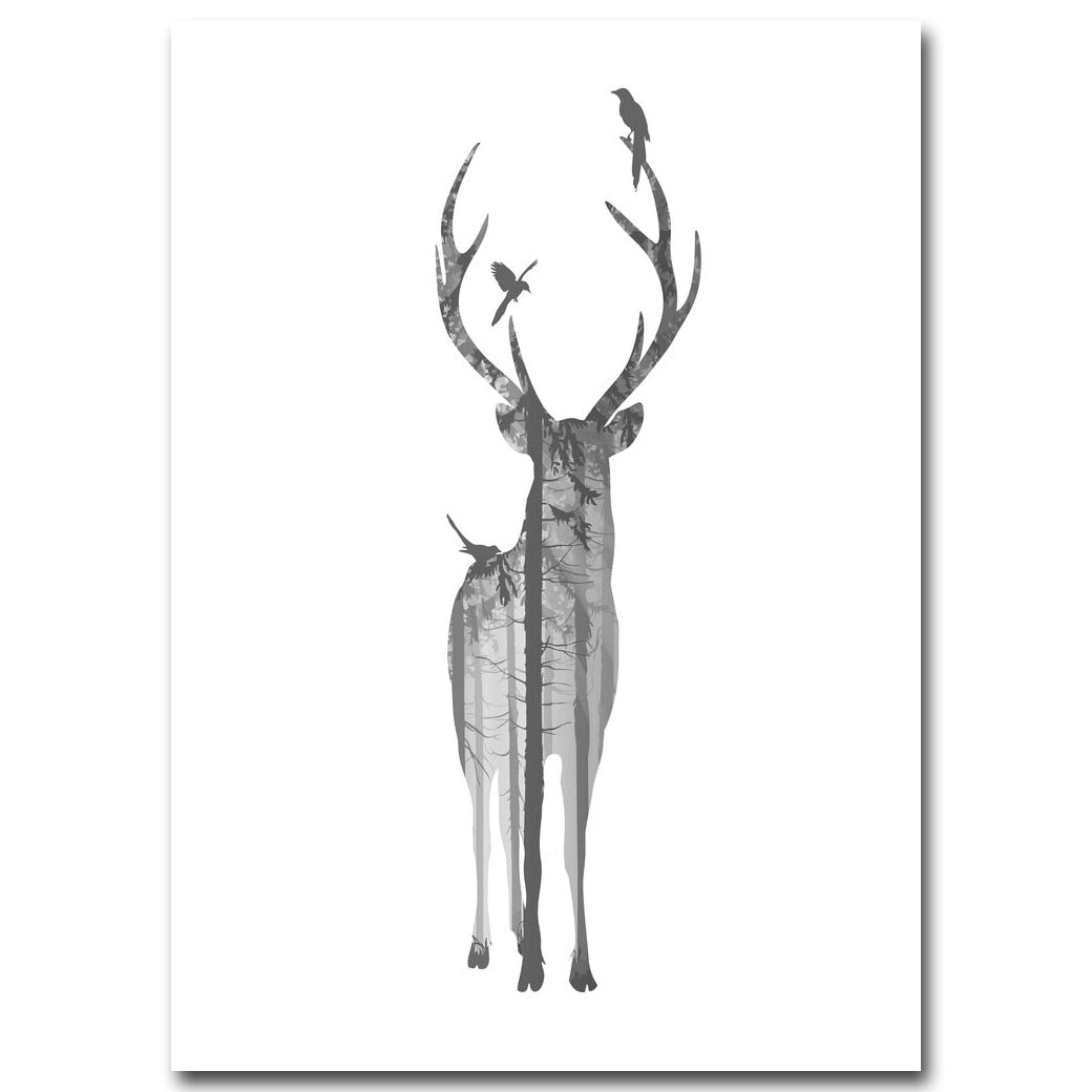 Black White Deer Dandelion Wall Art - Little Eudora
