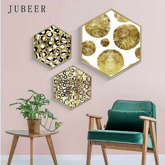 Hexagonal Golden Abstract Wall Art - Little Eudora