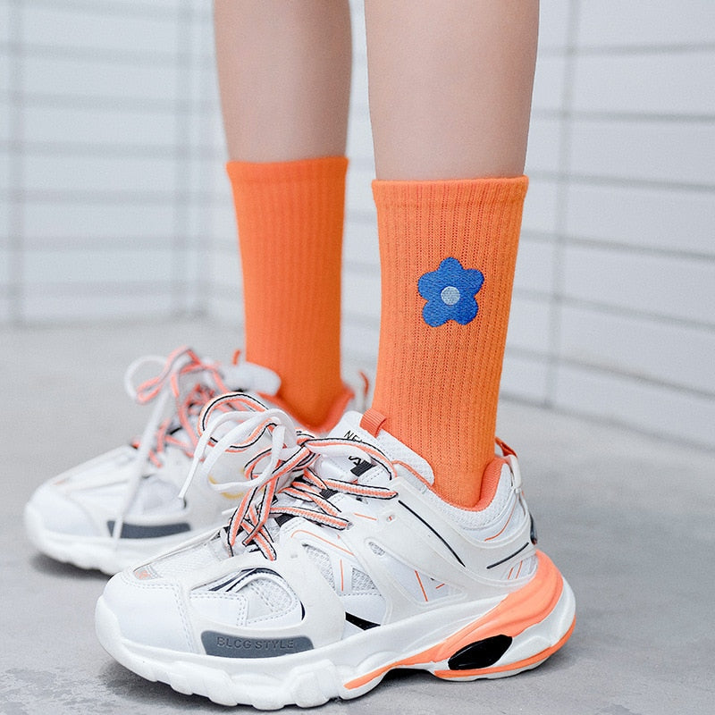 Streetwear Flower Embroider Cute Socks - 1 Pair - Little Eudora