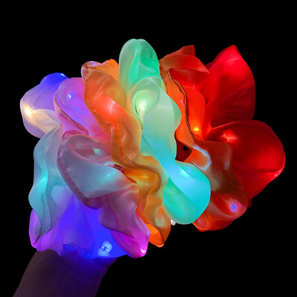 2020 New Arrival Girls LED Luminous Scrunchies Hairband Ponytail Holder Headwear Elastic Hair Bands Solid Color Hair Accessories