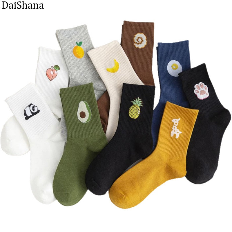 Cartoon Fruit Embroidered Socks - 1 Pair - Little Eudora