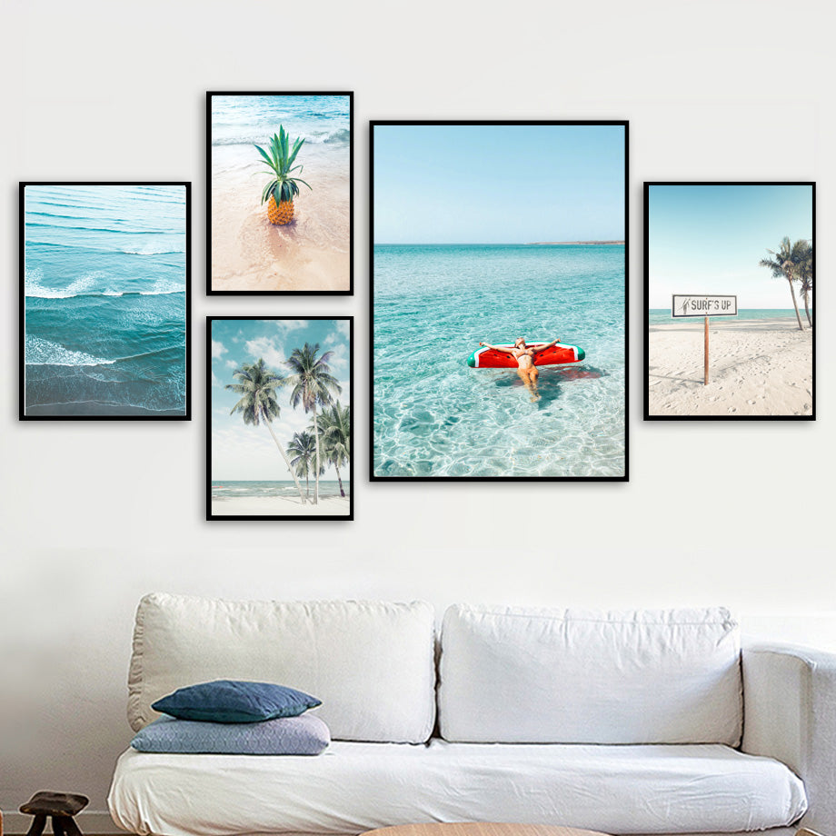 Beach Palm Tree Pineapple Ocean Wall Art - Little Eudora