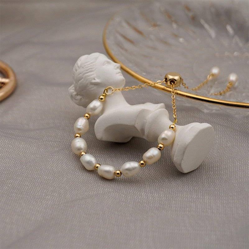 Korean Original Minimalist Design Natural Pearl Gold Bracelet Woman Fashion Personality Cuff Bracelet Jewelry Anniversary Gifts