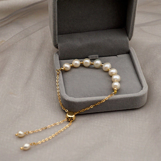 Korean Original Minimalist Design Natural Pearl Gold Bracelet Woman Fashion Personality Cuff Bracelet Jewelry Anniversary Gifts