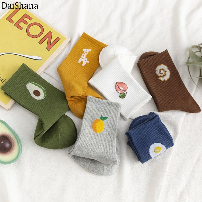 Cartoon Fruit Embroidered Socks - 1 Pair - Little Eudora