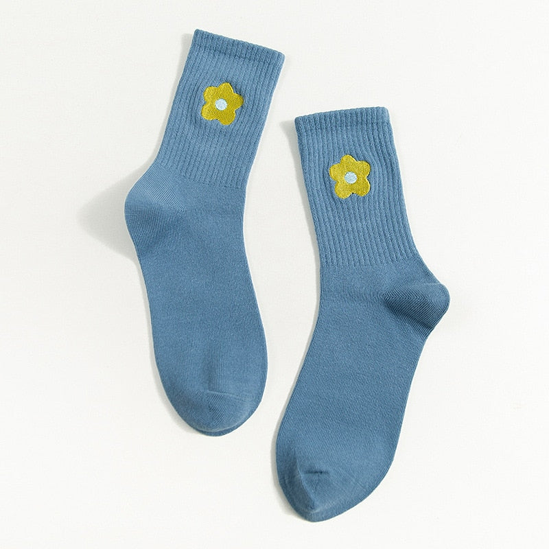 Streetwear Flower Embroider Cute Socks - 1 Pair - Little Eudora