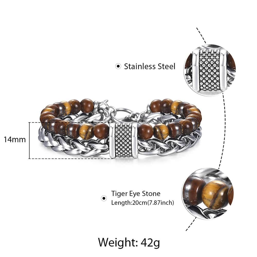 Trendsmax Natural Map Stone Men's Beaded Bracelet