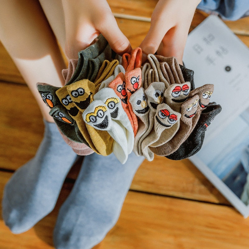 Embroidered Expression Women Socks - 5 Pairs - Little Eudora