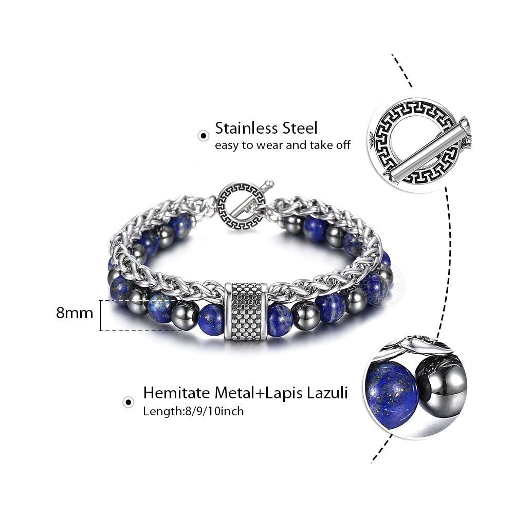 Trendsmax Natural Map Stone Men's Beaded Bracelet